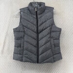 Lands' End Women's Puffer Vest S/P Herringbone Sleeveless‎ Full Zip Black Gray
